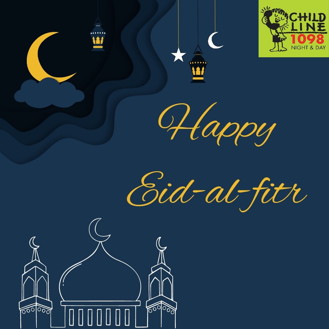 'Eid Mubarak! CHILDLINE 1098 wishes you all a blessed and joyous Eid filled with love, happiness, and celebrations! #CHILDLINE1098 #EidMubarak #EidMubarak2023 #Eid2023 #EidAlFitr2023 #EidAlFitr2023 #HappyEid