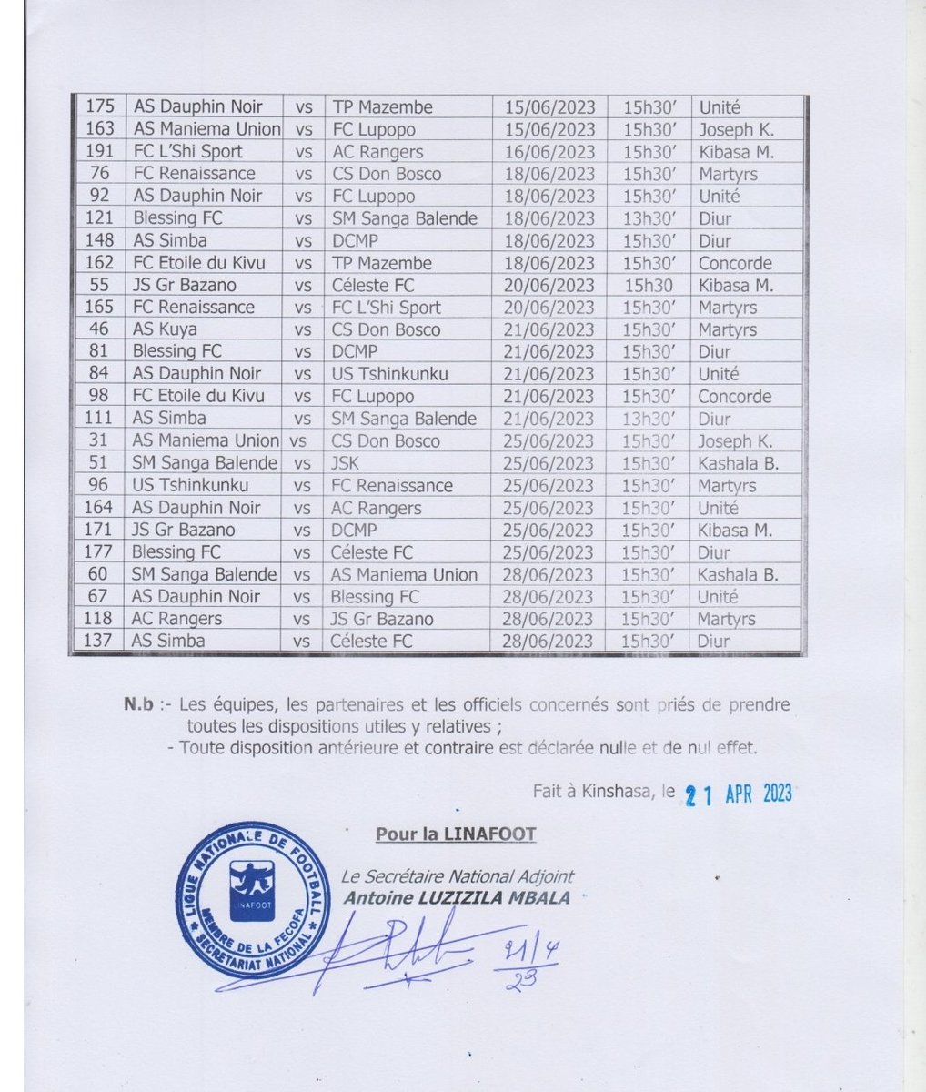 fcsteloilupopo's tweet photo. Le ballon devrait à nouveau rouler sur les pelouses de la RDC 4 mois après l'arrêt du championnat. En effet, la suite du calendrier de la #VL128 a été rendue public ce vendredi 21 Avril 2023. Le communiqué de la Linafoot fixe la reprise au 05 Mai prochain.
#FiersdÊtreCheminots https://t.co/XgA8rzlYvR
