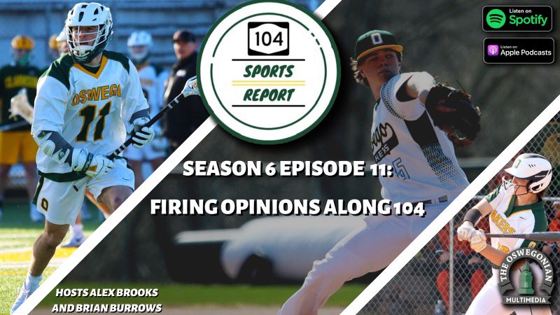 Episode 11 of the <a href="/104SportsReport/">104 Sports Report</a> has been released on Apple Podcasts &amp; Spotify. Alex Brooks and Brian Burrows break down what’s happening with the sports teams here at Oswego State. 

open.spotify.com/episode/5Min9Y…