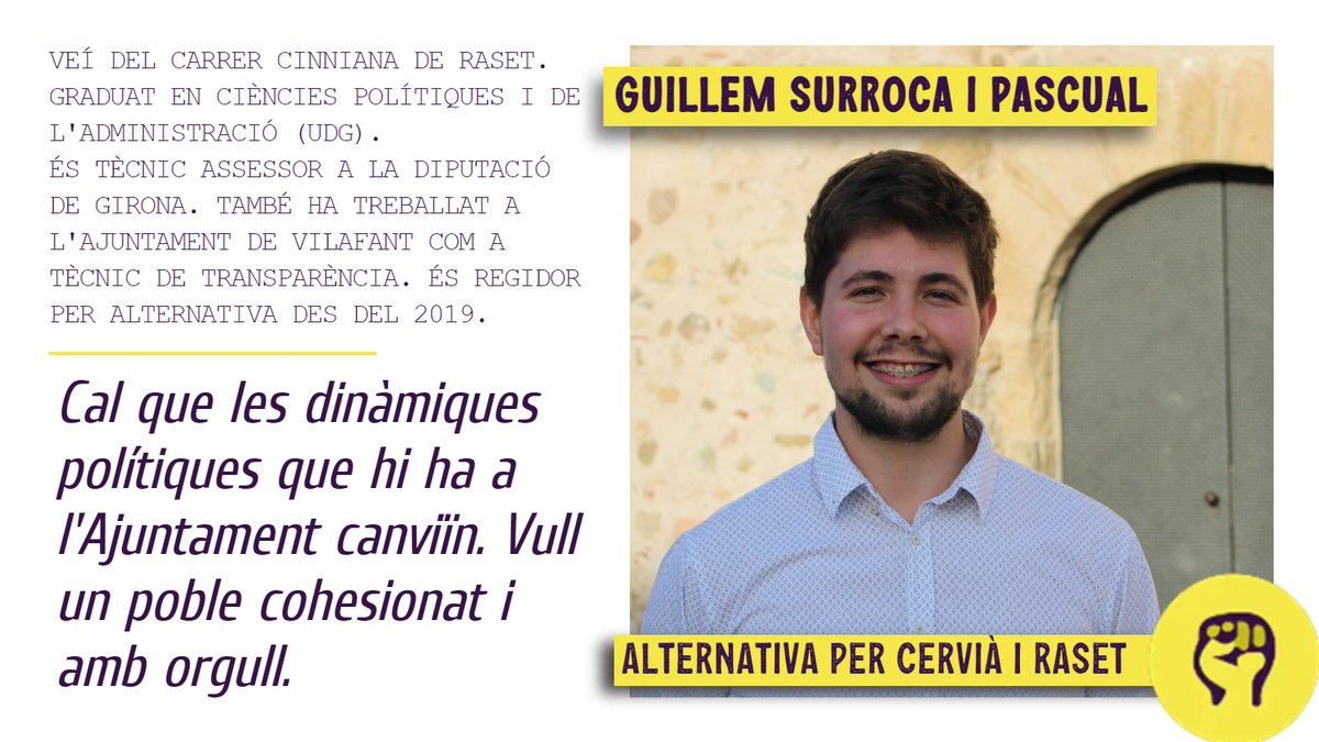 Avui tanquem la presentació de la llista amb la Clàudia i en Guillem, que tornaran a encapçalar la candidatura. 

Una llista de persones amb ganes de treballar per la transformació que necessita Cervià de Ter i Raset.

#ElFuturÉsAra
#Guanyarem