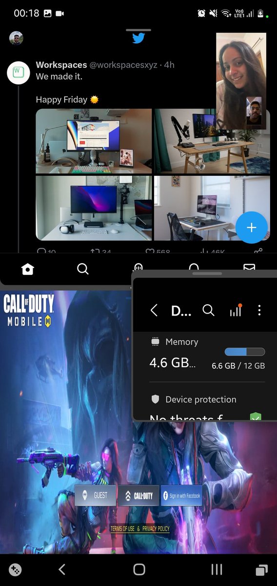 ArshSakhuja3's tweet photo. Talking to my girlfriend on video call 📲, while scrolling twitter 🐦, while downloading resource pack of Call of duty 🪖 and checking the ram usage real-time 📊.
Just #Samsung thing #note10plus 📱🖊️ https://t.co/lgTtCy7Qbr