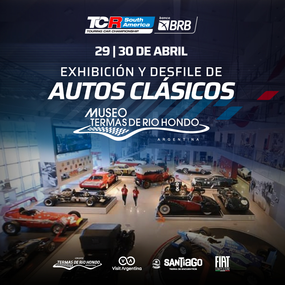 📣Llega la primera carrera #Endurance del año de #TCRSouthAmericaBRB en #TermasdeRíoHondo  Además, tendremos exhibición y desfile de los autos clásicos del Museo de Termas.
📅 29 y 30 de abril -   Termas de Río Hondo.
🎫 Venta de entradas en la Boletería - Rotonda de Ingreso.