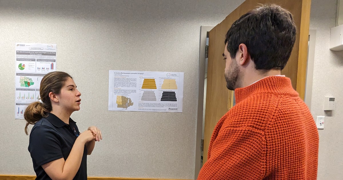 PurdueAgEcon's tweet photo. Congratulations to Carlos Zurita, our Graduate Student Poster Competition winner, for his poster presentation, "Is the Gravity Equation a Power Law? Evidence from Colombia." Runners up: Rachel Zhang and Zachary Neuhofer. Fan Favorite: Ivanna Carrillo Siller https://t.co/07gHCchUUc