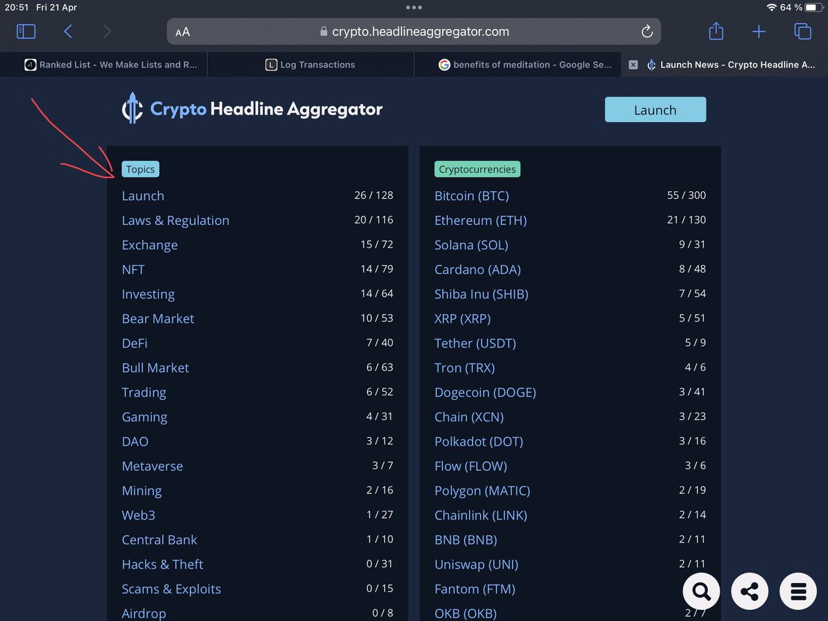 Lots of new launches in the crypto space now. In fact, its the most common headline topic last 24h. crypto.headlineaggregator.com/launch