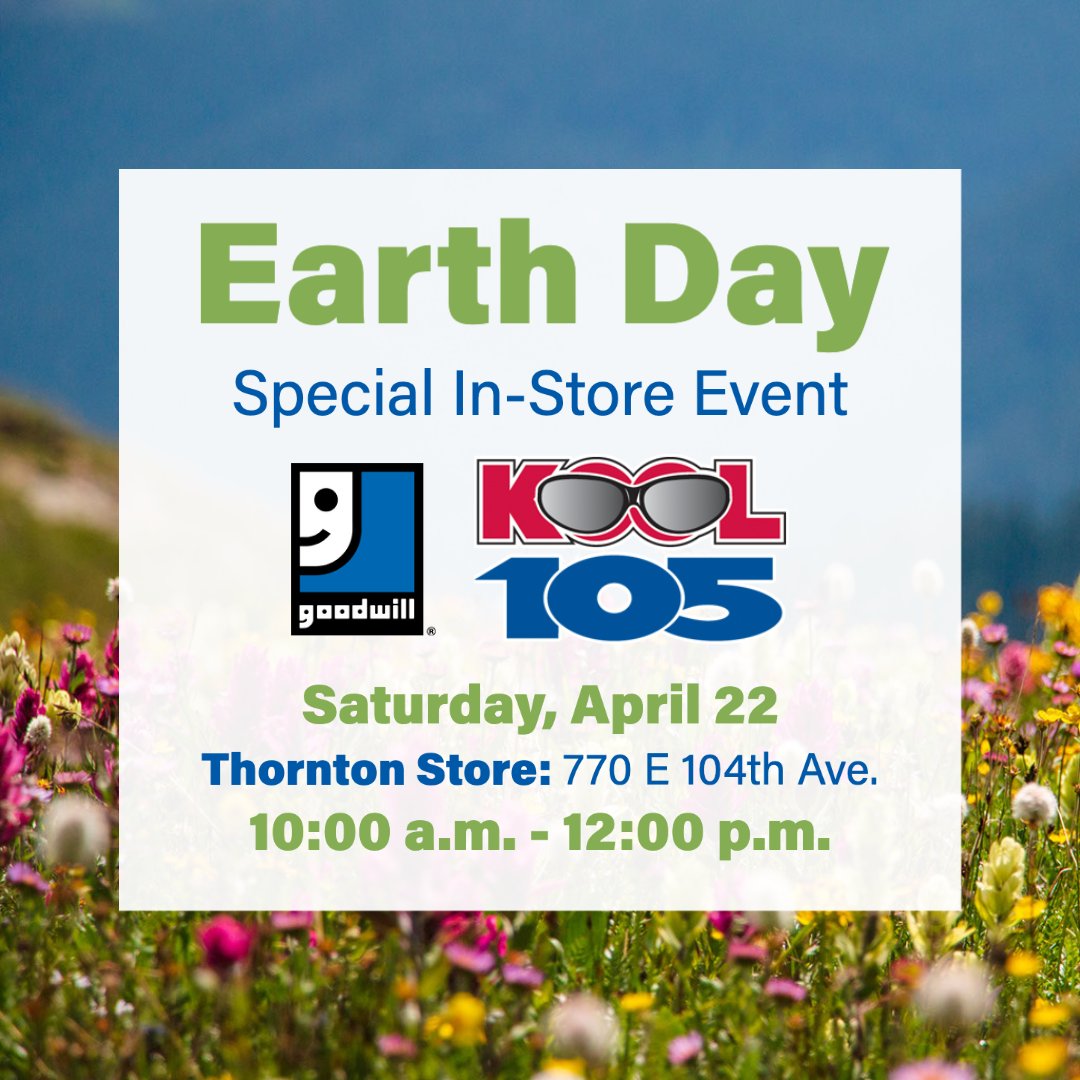 Celebrate Earth Day by donating to your local #GoodwillColorado and shopping secondhand. 💙♻️🌎 Join us tomorrow for a fun #EarthDay event with our friends from @KOOL105Denver at our #ThorntonColorado Store! #CycleOfGoodwill #SustainableGood