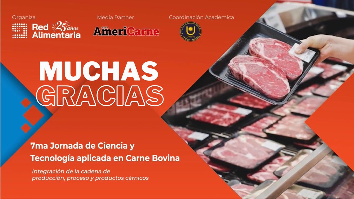 Redalimentaria's tweet photo. Desde Red Alimentaria agradecemos a todos los disertantes, auspiciantes, patrocinadores y asistentes por hacer realidad la Séptima Jornada de Ciencia y Tecnología Aplicada en Carne Bovina.🥩🐂✨
#redalimentaria #jornadacarnica #jornada #carne #industriacarnica #industria https://t.co/jaiAPBbZqu