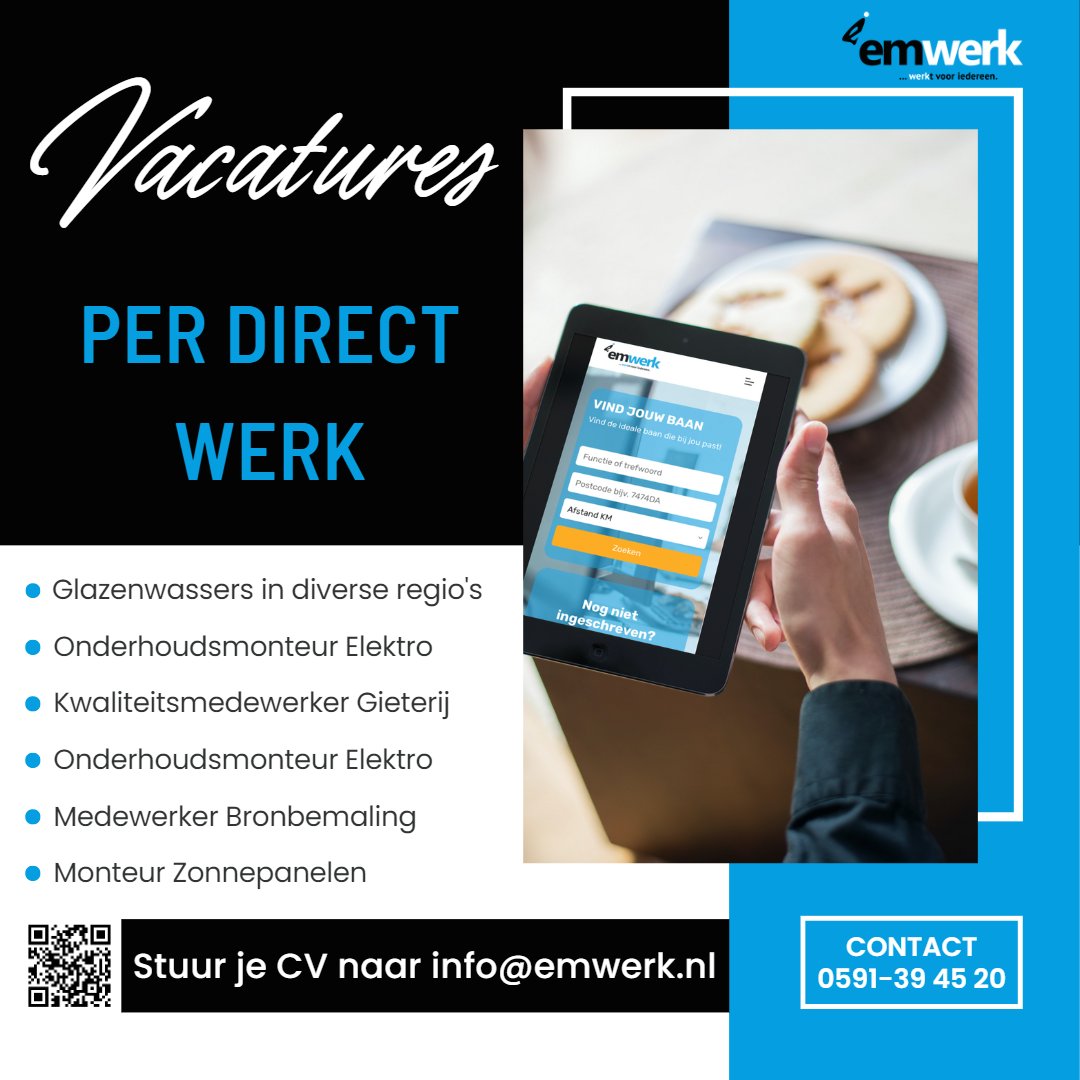 Op zoek naar werk? Check onze website voor de coolste vacatures in Emmen en omstreken! Of schrijf je vrijblijvend in en wie weet vinden wij de baan die jij zoekt. #EMwerk #vacatures #werkzoekende #Emmen 💼👋🌞