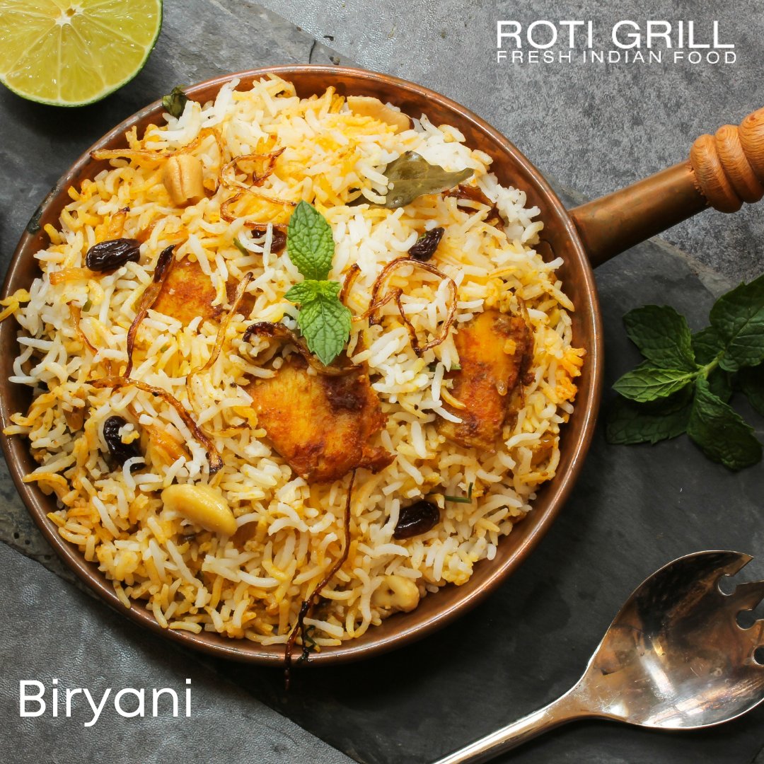 RotiGrill's tweet photo. Biryani is the perfect versatile rice dish! What protein do you love in your Biryani? https://t.co/fgxOcyvIqa