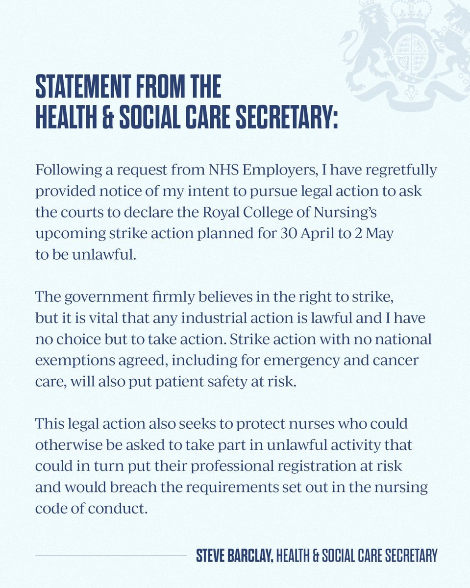Dear 🇬🇧, Your govt would rather waste your hard earned money taking our nurses to court instead of fixing our NHS staffing crisis which harms your family every single day. Wake up. This govt doesn't give a damn about your health. #SOSNHS #BullyBarclay #SteveWontSilenceUs