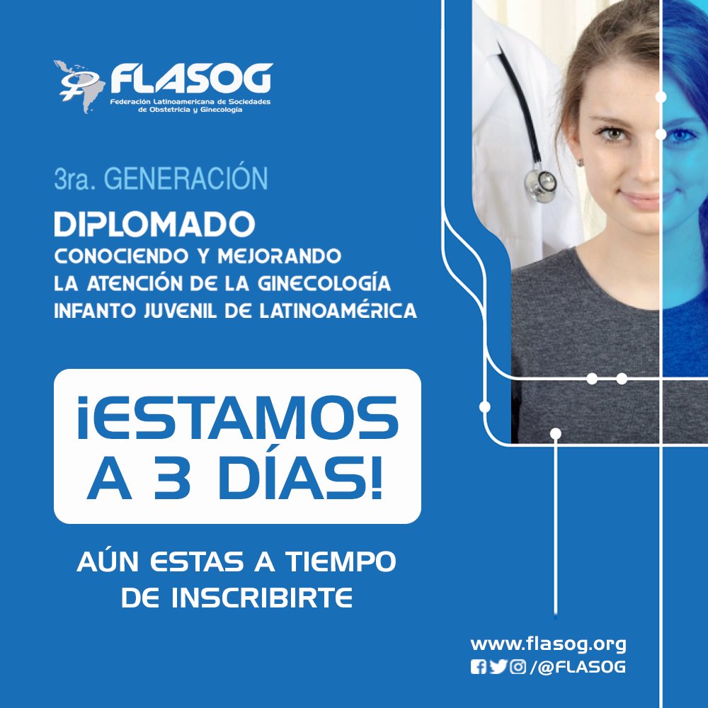 ¡Estamos a solo 3 días de iniciar! No te pierdas la oportunidad de formar parte de la 3ra generación del Diplomado: Conociendo y mejorando la atención de la ginecología infanto juvenil de Latinoamérica. Inscríbete: 👉 bit.ly/3ze79Up 👈