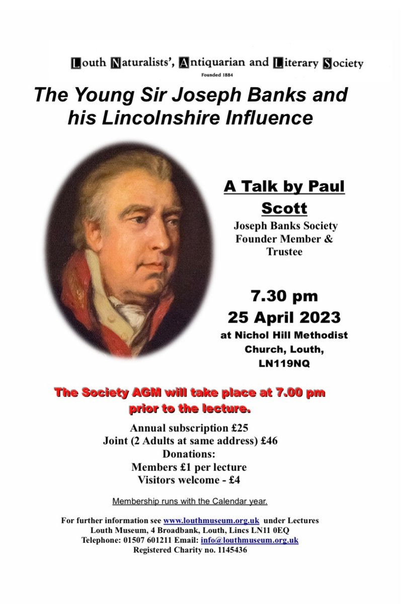 From President of the Royal Society to circumnavigating the globe, Sir Joseph Banks began his career in the Lincolnshire Fens! This lecture focuses on the early part of his life. Come and join us on Tuesday 25th April at Nichol Hill Methodist church! #louth #visitlincolnshire