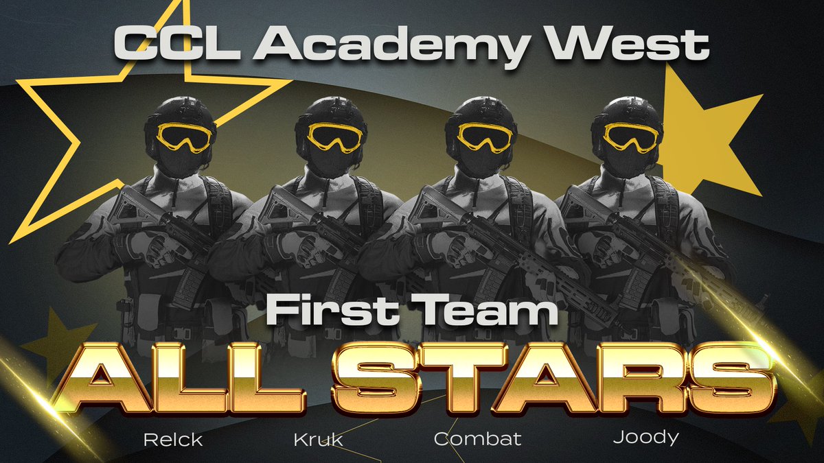 AndrewRelck's tweet image. Community @CollegeCoD Academy Results are in! 

CCL First Team West

AR -⭐️ @AndrewRelck 
Flex - ⭐️ @KrukATX 
Sub - ⭐️ @COMBATGG 
Sub - ⭐️ @jjoodyb