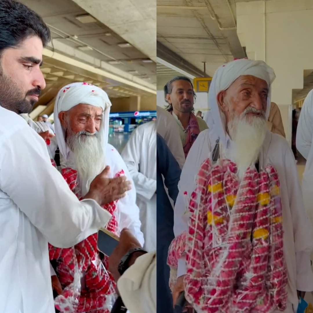 sajidusmani787's tweet photo. عمرہ کی ادائیگی کے دوران سوشل میڈیا پر وائرل ہونے والے بزرگ شخص عبدالقادر مری جو حب بلوچستان کے رہائشی ہیں, بعد از عمرہ پاکستان پہنچ 
گئے۔ https://t.co/gGY7eKMQNC