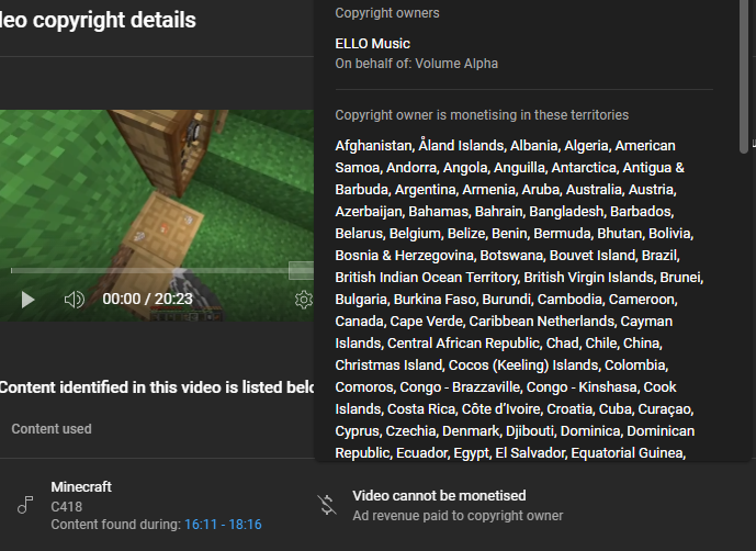 AppleNorrisYT's tweet photo. @C418 hi, it seems another scammer is using your music and copyrights it everywhere.
Though I don't know how they even found my unlisted video.
They revoked copyright claim almost instantly though. https://t.co/9esYPD5Kej