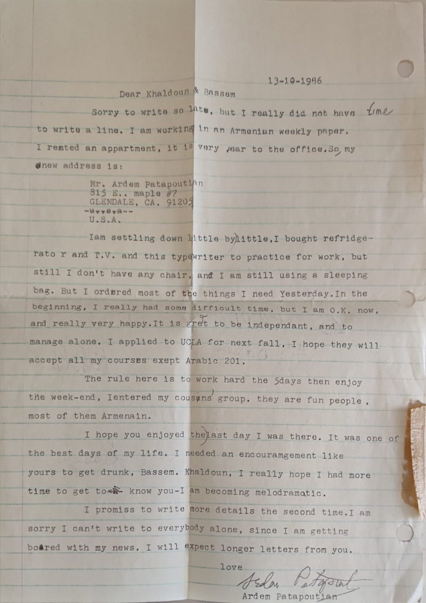 A typewritten letter to two friends back in Lebanon from 19-year old me, a new immigrant to the US. It was a rough time adjusting to a new environment, but things got better and better. Thanks Bassem for keeping this for so long and for sharing it with me!