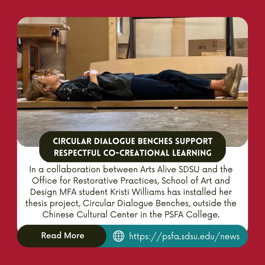 School of Art and Design MFA student Kristi Williams has installed her thesis project, Circular Dialogue Benches, outside the Chinese Cultural Center in the PSFA College. To read more: bit.ly/40k7joB #PSFA #SDSU #ArtandDesign #ArtsAliveSDSU