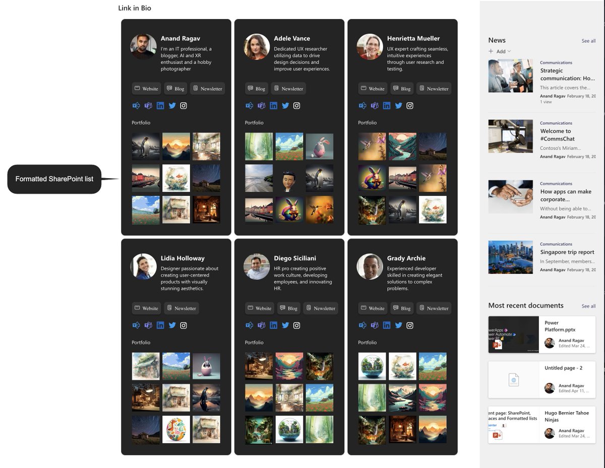 anandVragav's tweet image. Ready to level up your team&apos;s bio? SharePoint and Lists are a game-changer! Stay tuned on my blog blog365.site and the @m365pnp      pnp.github.io/List-Formattin… to learn how to set it up. 

#sharepointlists #microsoftlists #sharepoint #microsoftteams