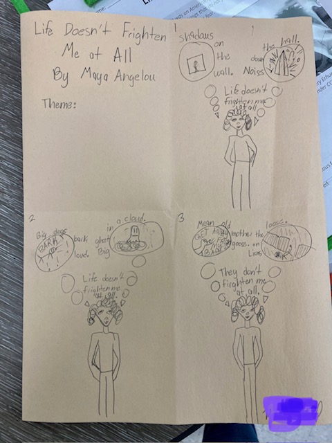 I love it when student sketch notes show that they understand the text!  'Life Doesn't Frighten Me At All' by May Angelou~ #kseSHARKS @TannyMcG #SPSCreatesAchievers #AlwaysMovingForward    #BuildingtheBestSPS