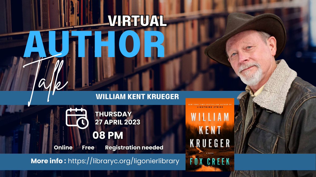 Ligonier Valley Library (@liglibrarypa) on Twitter photo Join us for exhilarating conversation with #author <a href="/WmKentKrueger/">William Kent Krueger</a> on April 27th at 8 PM ET via digital live-stream in partnership with <a href="/liglibrarypa/">Ligonier Valley Library</a>! #bestseller #WilliamKentKrueger #FoxCreek #TheLevee
Register and see more: libraryc.org/ligonierlibrary Join us for exhilarating conversation with #author <a href="/WmKentKrueger/">William Kent Krueger</a> on April 27th at 8 PM ET via digital live-stream in partnership with <a href="/liglibrarypa/">Ligonier Valley Library</a>! #bestseller #WilliamKentKrueger #FoxCreek #TheLevee
Register and see more: libraryc.org/ligonierlibrary