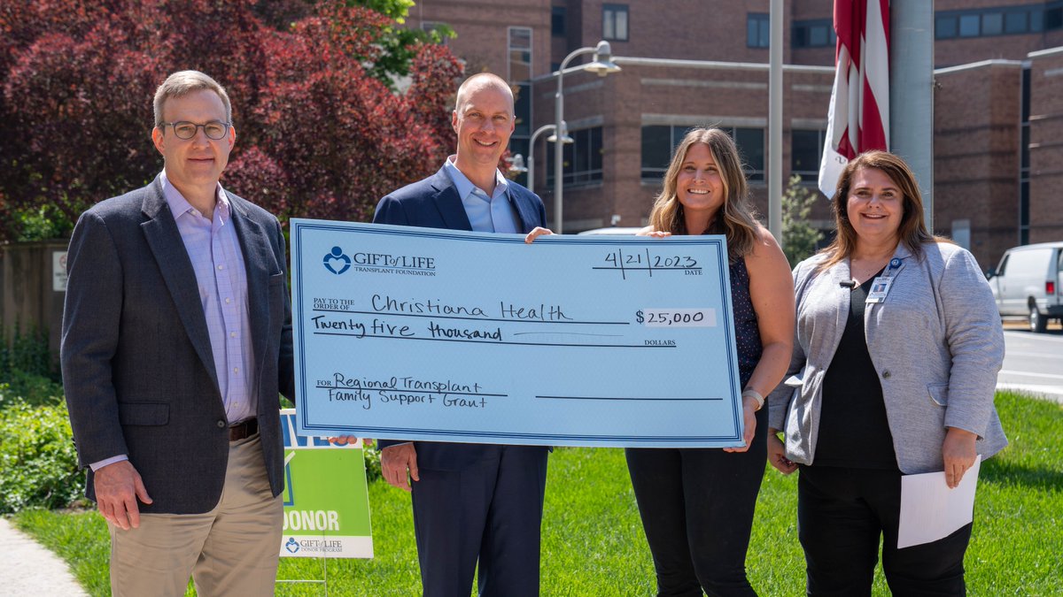 christianacare's tweet photo. Thank you to @Donors1 and the and the Transplant Foundation for their generous donation of $25,000 to help support travel and hotel stays for families and patients who are either transplant recipients, patients waiting for a kidney transplant (1/2) https://t.co/CUXq3tXWsx