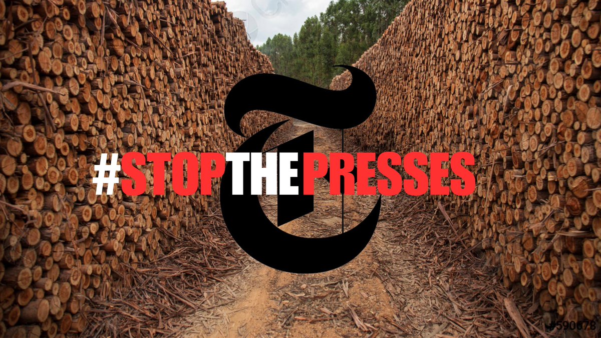 NYTimesUp's tweet photo. Wastepaper conglomerates like @nytimes are just as guilty of greenwashing as any other big-money industry.

They pretend to care about the climate but have been murdering trees for almost 200 years…

It’s long past time they clean up their act.
#SaveTheTrees #StopThePresses 🛑 https://t.co/vbQGEQ0TUN