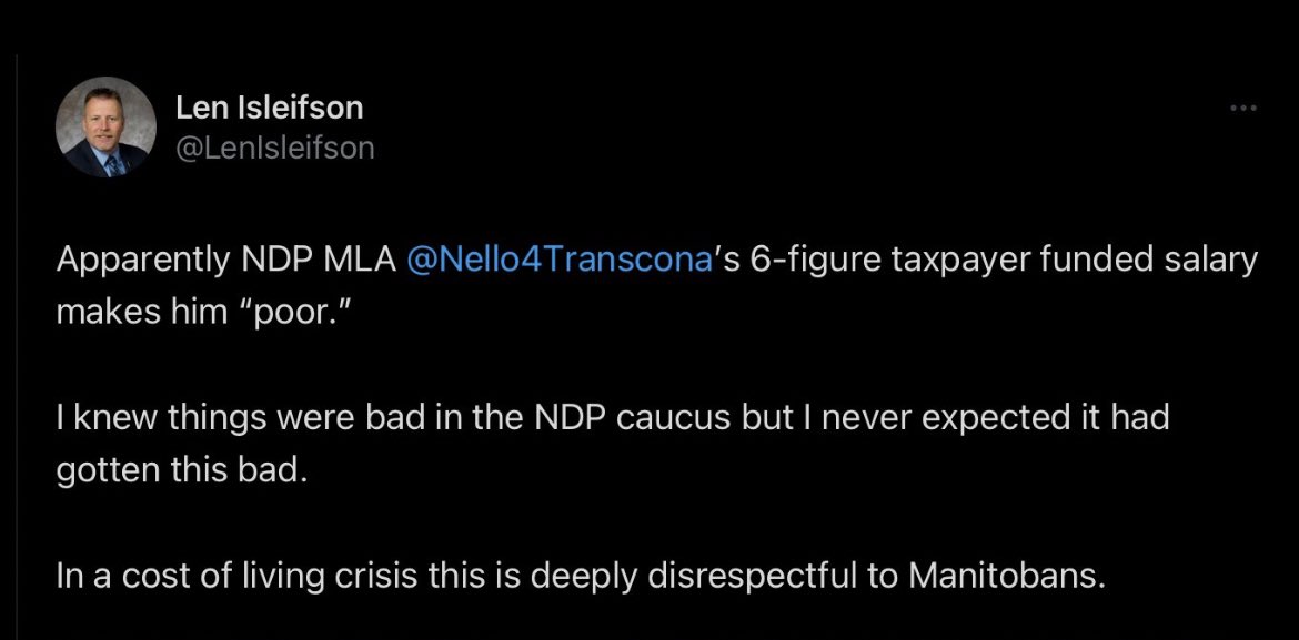 PC backbenchers really be out here directly trolling their legislative colleagues. Not a winning comms strategy IMHO. Glad to have @nello4transcona as an MLA that respects workers and bargaining rights 👏🏽