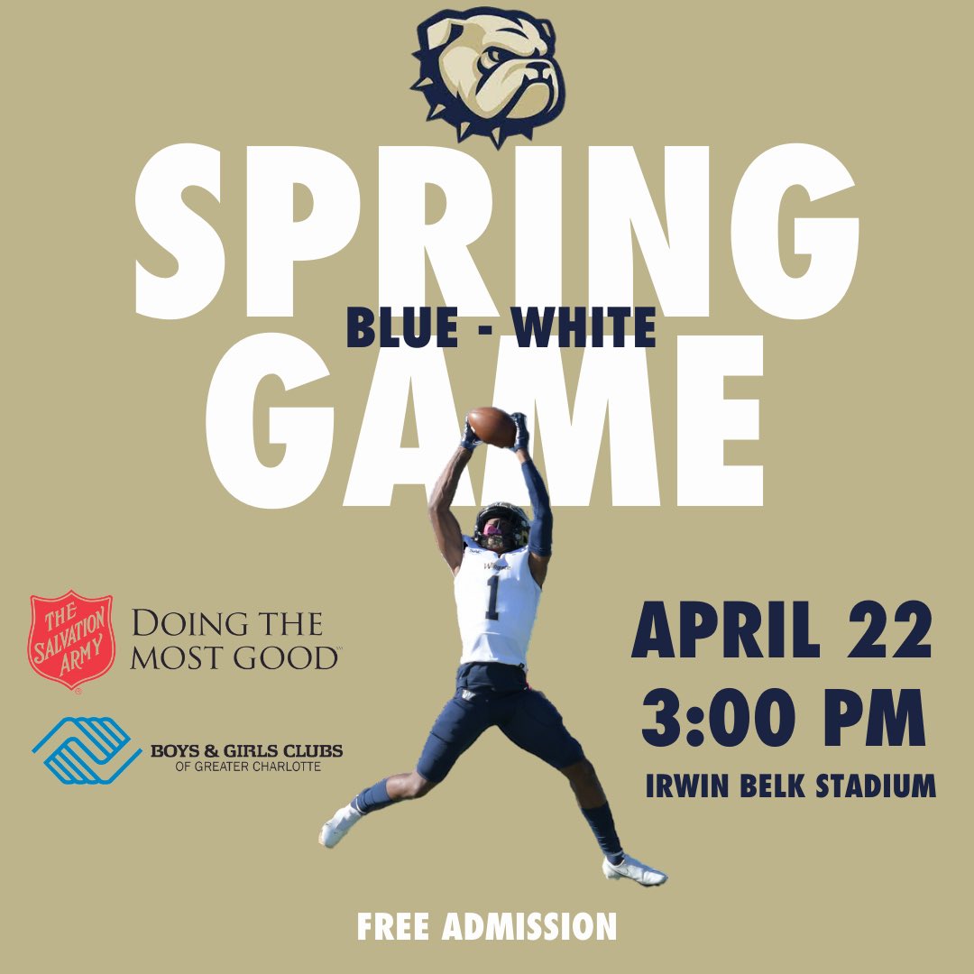 WingateFb's tweet photo. ⏰24 hours away from our Spring Game! 

Free drinks will be provided thanks to 
@bgccharlotte. Donations to the Union County Boys and Girls Club will be much appreciated. 

Come out and support your Dogs and have a good time! https://t.co/Uabk8uGa52