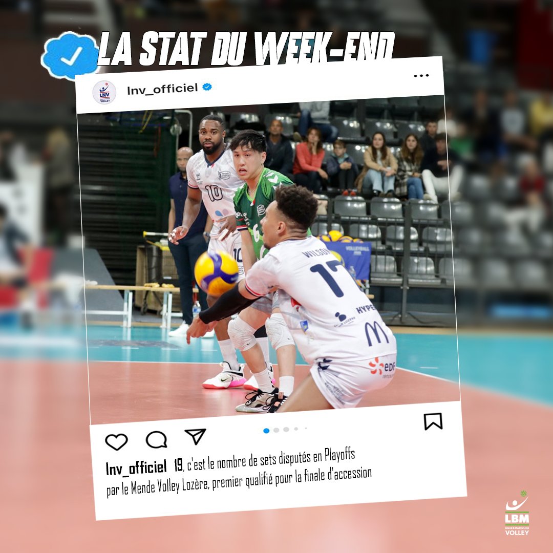 💚 𝑳𝒂 𝒔𝒕𝒂𝒕 𝒅𝒖 𝒘𝒆𝒆𝒌-𝒆𝒏𝒅 𝑳𝑩𝑴
1⃣9⃣, c'est le nombre de sets disputés en #playoffs par <a href="/MVLozere/">Mende Volley Lozère</a>, premier qualifié pour la finale d'accession. 

Qui de <a href="/ASIVB/">L’Abeille Girondine ASI</a> ou <a href="/stquentinvolley/">saint quentin volley</a> remportera son ticket pour la finale ?