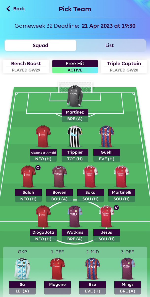 JustFPLit's tweet photo. A little bit of a party on the bench for this weeks free hit pick 🔒. Thankfully this week Maguire he won’t be playing 🫠. https://t.co/omQpgPwOhz