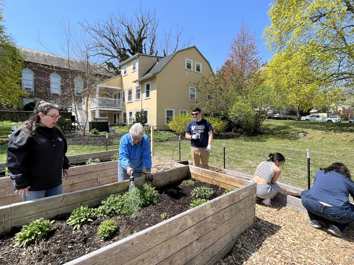 LasellSGA's tweet photo. Happy Earth Day from SGA! Our event this morning with Lasell Village and Holway Early Childhood Center was a success, and the Community Garden has never looked better! #studentgovernmentassociation #earthday #laselluniversity https://t.co/N8tWdcvJlT