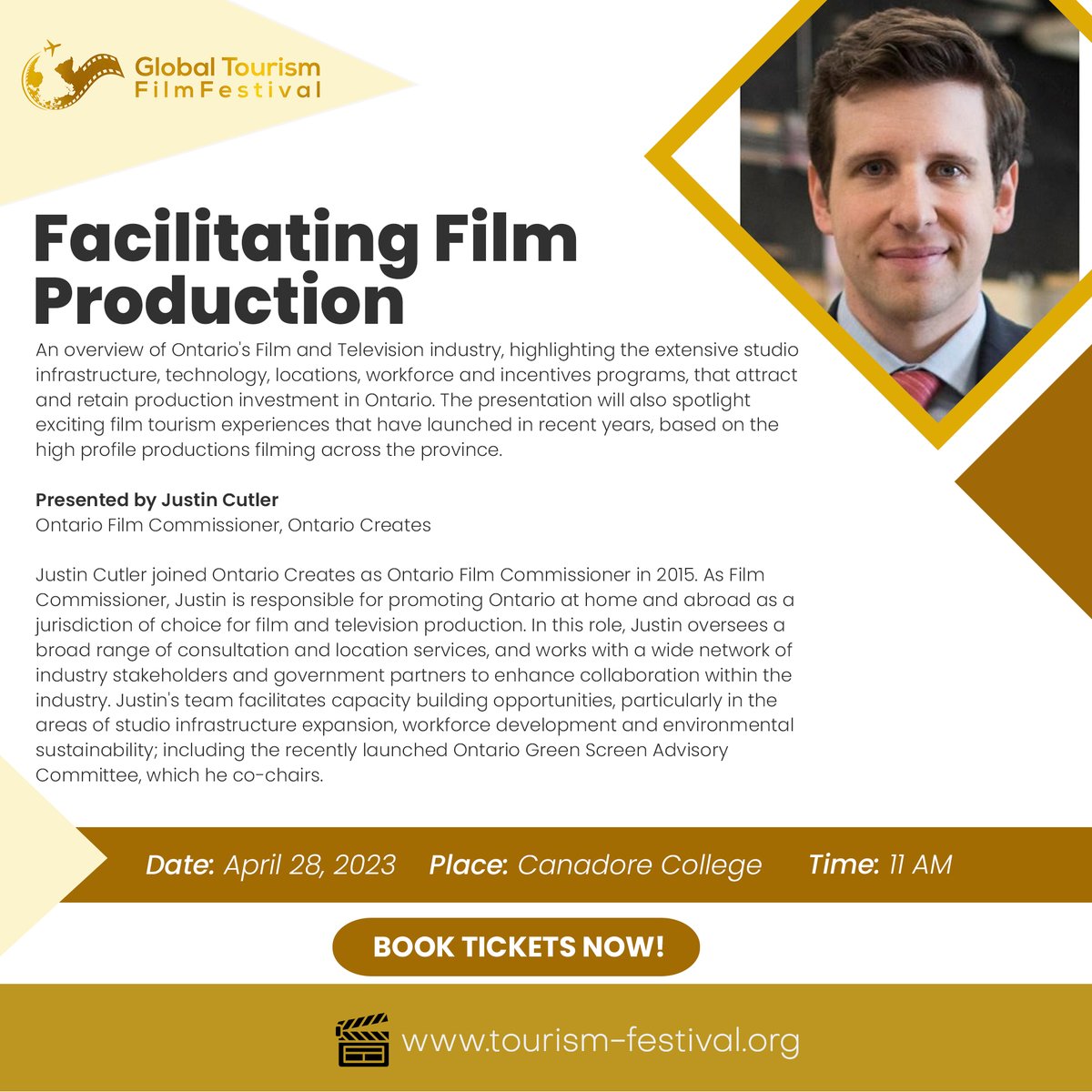 GlobalTourismF1's tweet photo. Budding filmmaker? Don't miss the GTFF seminars on April 28, 2023 at Canadore. Learn from the best and build your dream team in Northern Ontario. Register now! #filmmaking #GTFF #Canadore #NorthernOntario https://t.co/BvFcNpqPOh