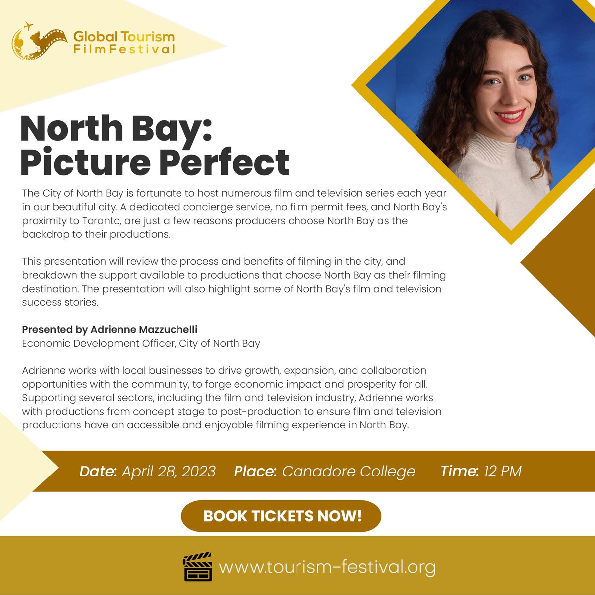 GlobalTourismF1's tweet photo. Budding filmmaker? Don't miss the GTFF seminars on April 28, 2023 at Canadore. Learn from the best and build your dream team in Northern Ontario. Register now! #filmmaking #GTFF #Canadore #NorthernOntario https://t.co/BvFcNpqPOh