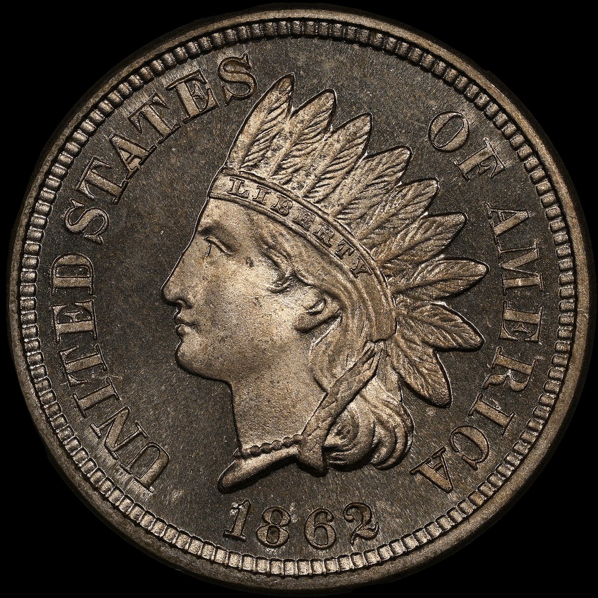 NGCcoin's tweet photo. For a #FinestFriday treat, check out this beautiful 1862 Indian Head Cent graded NGC PF 66 Cameo. Remarkable condition and robust toning come together on this rarity, making for a stunning coin that has undoubtedly turned a head or two. https://t.co/p6KN9IPJe4