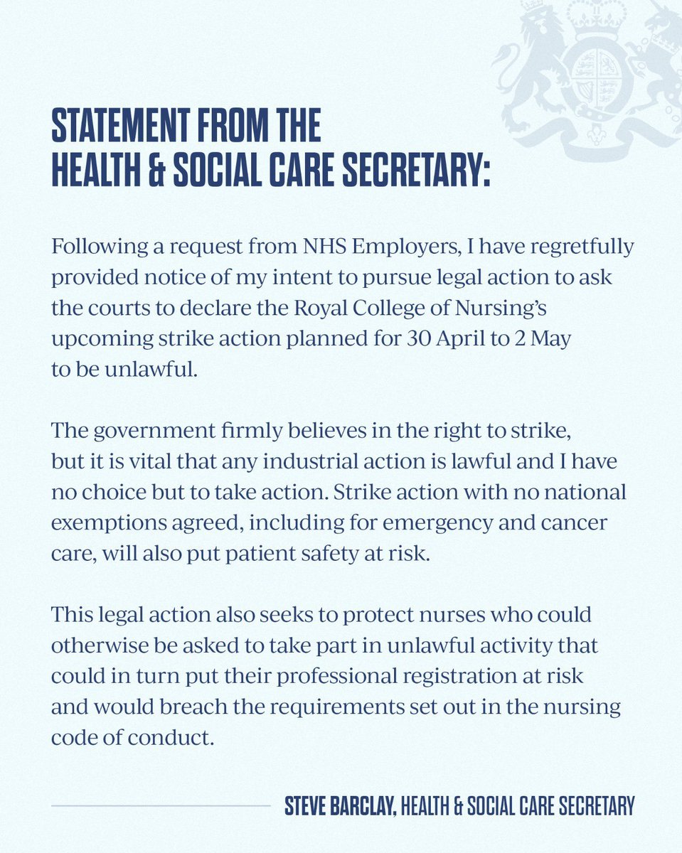 So now we have the Health Secretary trying to bully nurses into calling off their strike action. Threatening nurses with legal action is such a cowardly act. Don’t take nurses to court, just pay them properly instead. And start showing them some proper respect. #BullyBarclay