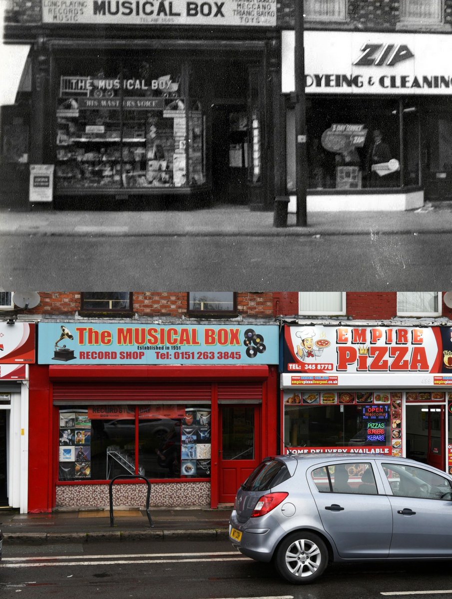 Liverpool Then and Now on Twitter "The Musical Box, West Derby Road, late 1950s and 2023"