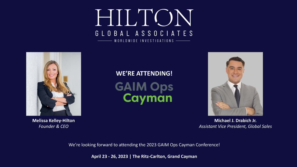 HiltonGlobal_HQ's tweet photo. We're looking forward to attending the 2023 GAIM Ops Cayman conference this coming week! If you're attending and would like to connect with @MelissaKHilton and Michael, please reach out! #GAIMOpsCayman #duediligence #alternativeinvestmentoperations https://t.co/m1zx5NavM2