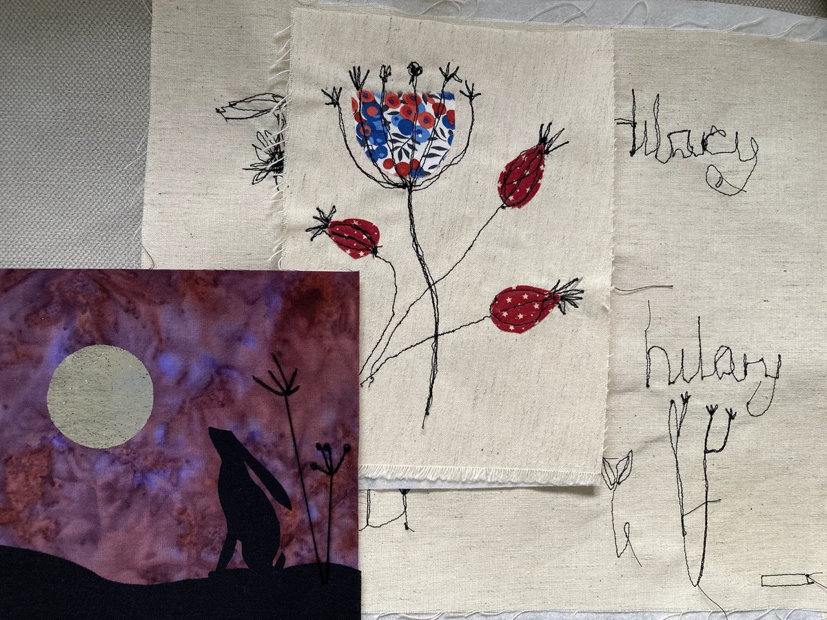 A fun day at the British Quilt and Stitch Village, Uttoxeter Racecourse. Learning some different textile techniques. My first attempts at machine embroidery and work in progress with the hare. #sewing #Uttoxeter