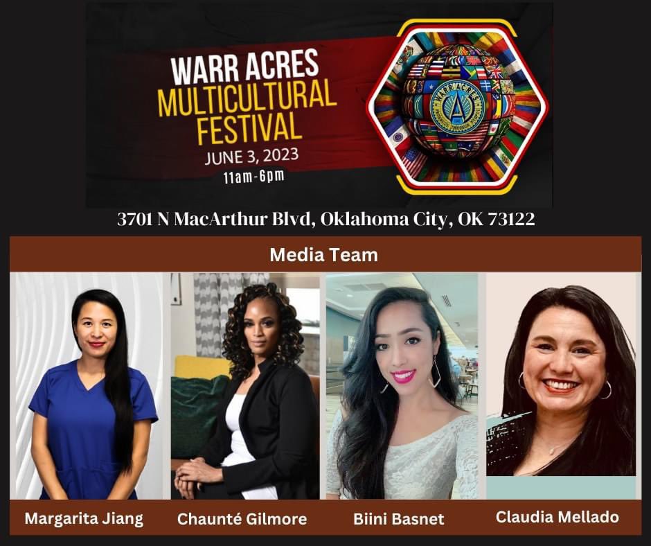 chauntegilmore's tweet photo. The 1st annual Warr Acres MultiCultural Fest is June 3rd. I’m excited to be on the planning committee for this and look forward to seeing the diversity in NW OKC! #warracres #multiculturalfest 💜🧡💜🧡 https://t.co/CpMwKh5hom
