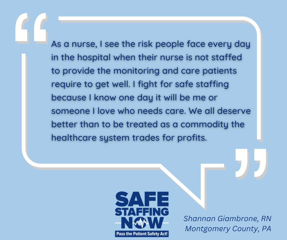 PennaNurses's tweet photo. Nurses &amp; patients deserve better. Hospitals have long tried to cut costs by overloading nurses and skimping on patient care. This long-simmering problem is now a full-blown workforce crisis that affects RNs, patients, and their families from every corner of PA. safestaffingnow https://t.co/HZjJcIO2Kk
