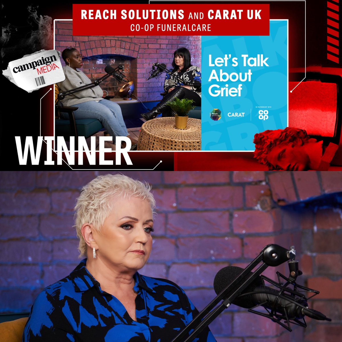 Huge congratulations are in order for our fantastic clients @mrgaryhollywood & @LindaNolan_, as well as the team at @reachsolutions & @CoopFuneralcare, for winning Best Branded Podcast for #LetsTalkAboutGrief at last night’s @CxMediaAwards! 🏆🎙️