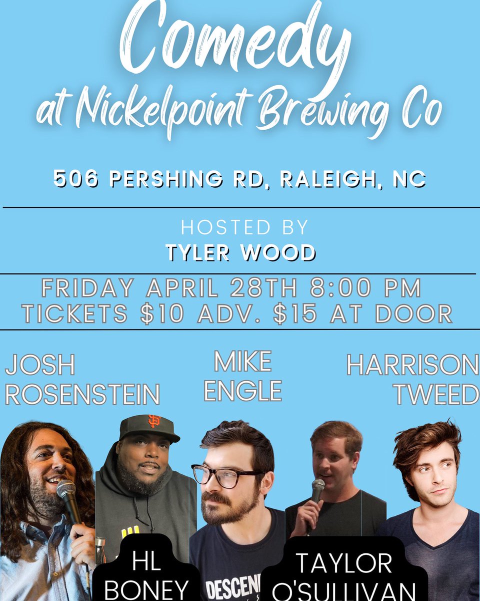 engletr0n's tweet photo. I’ll be in Raleigh NC on 4/28 at 8 PM with my buddy @TaylorOSully1 and a great line-up of NC comics! Thanks to @TylerWWood for having us! See you at @NickelpointBrew next Friday! Cheap tix: https://t.co/jciEPt3I9N 

#comedy #thingstodoinraleigh #raleigh #raleighnc #northcarolina https://t.co/mNKJOV4mF5