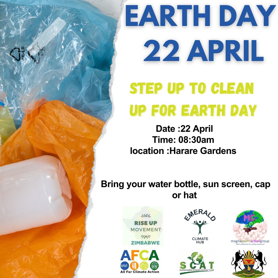 AFCA_Zw's tweet photo. #StepUp to #CleanUp tomorrow at Harare Gardens… See you there 
#EarthDay2023
🌍🌍🌍 https://t.co/IYwH3PX19C