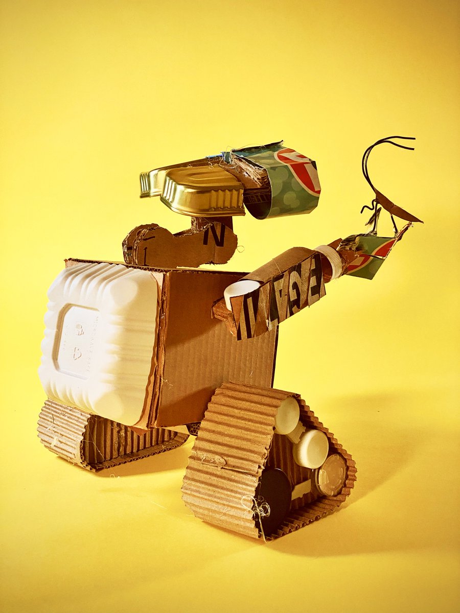Pixar's tweet photo. Ta-dah! Your favorite waste allocator made entirely of repurposed litter! ♻️ #EarthDay #EarthMonth https://t.co/ARkI8bJnlD