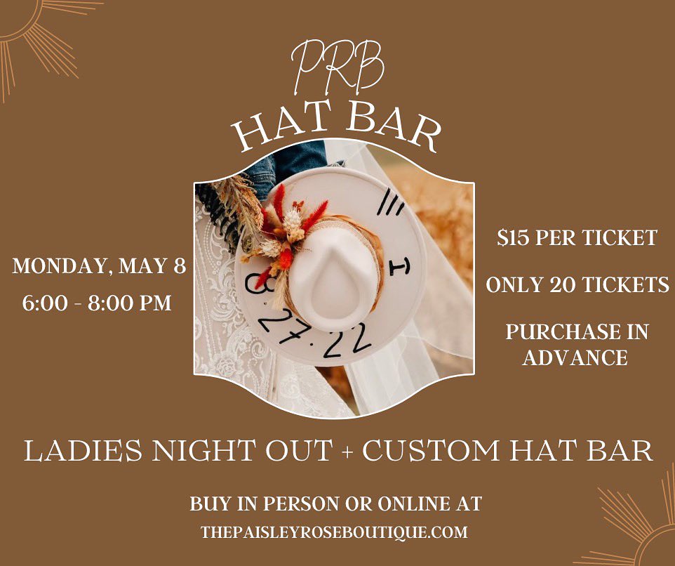 buy your tickets in person or online at thepaisleyroseboutique.com

you won’t want to miss this! 

just coming to shop? you don’t need a ticket!