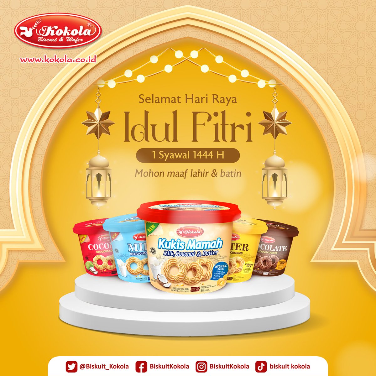 biskuit_kokola's tweet image. Kokola Group mengucapkan Selamat Hari Raya Idul Fitri 1444H

Minal Aidzin Wal Faidzin
Mohon Maaf Lahir dan Batin 

Selamat merayakan idul fitri bersama keluarga tercinta, Sobat Kokolaverz 🥰

Semoga di hari yang fitri ini, kita semua bisa menjadi pribadi yang lebih baik lagi dan-