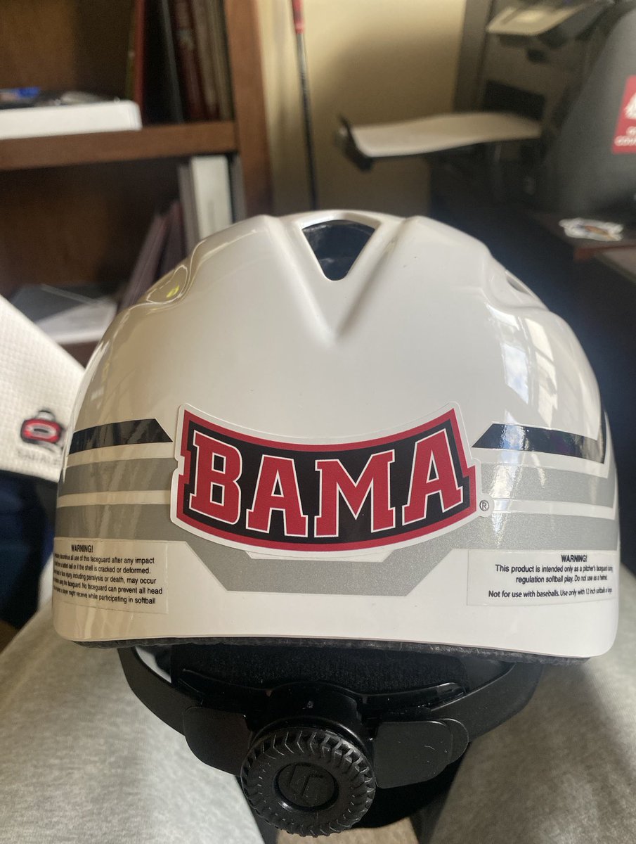 Jaybird1002's tweet photo. In honor of Senior Day for @MontanaFouts of @AlabamaSB, I had to add the sticker to my pitching helmet!  Roll Tide from Seattle! https://t.co/cwb9skLaQU