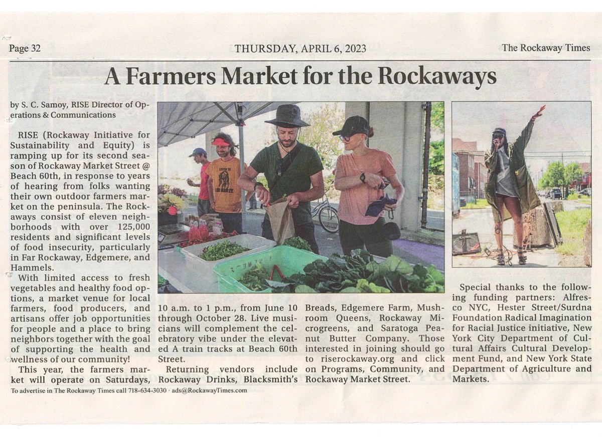 Get involved in this summer’s Rockaway Market!

Whether you are looking to work the market or be a vendor, sign up here: riserockaway.org/rise/programs/…
