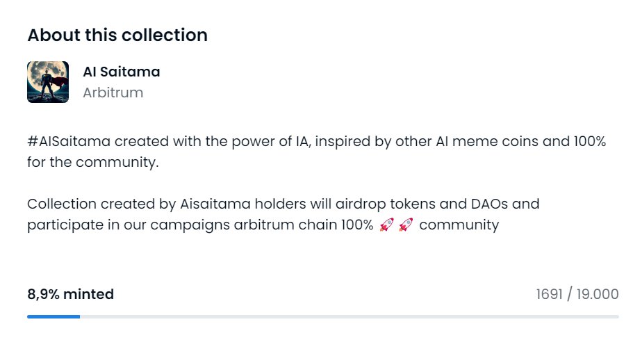 ArbSaitama's tweet photo. 300 NFTs left to finish the free-minting.

We are almost there! mint one for free now.
#Airdrop #AirdropCrypto #aisaitama

https://t.co/h2MJTVLK0u https://t.co/jo1ie9eUAr