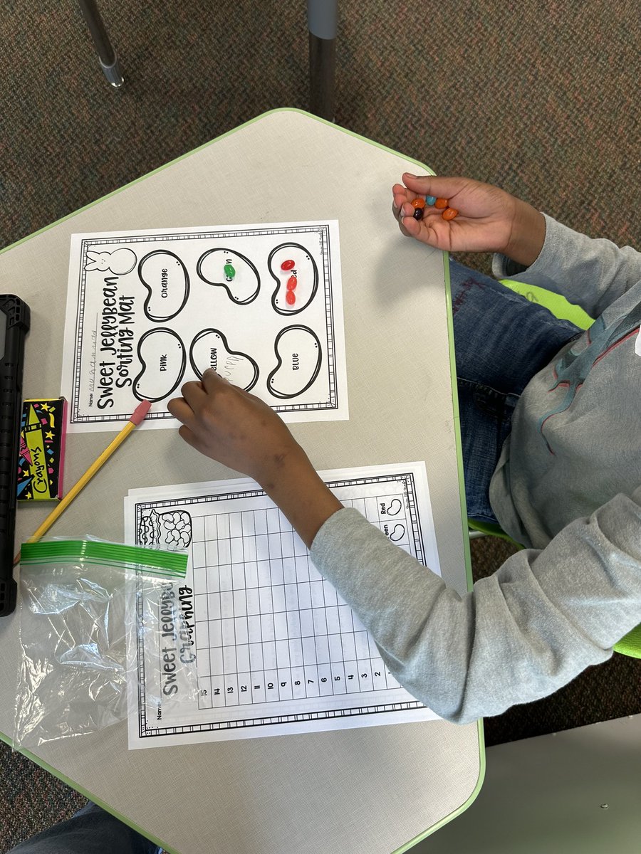 Practicing representing data in a bar graph with some tasty treats! 🍬 Love seeing increased engagement when participating in hands-on learning. #mathissosweet #makelearningfun