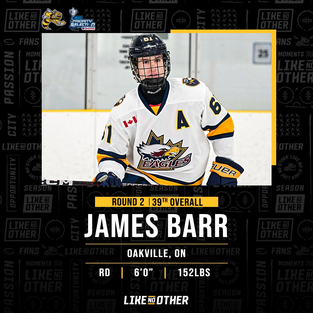 StingHockey's tweet photo. With the 39th overall pick in the 2023 #OHL Priority Selection, we are proud to select James Barr from the Burlington Eagles U16 AAA.  

Welcome to #Stingnation James! 🤝 

#OHLDraft | #LikeNoOther https://t.co/HTj2nKzeBi